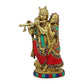 Radha Krishna Brass with Multicolor Gemstone Handwork Statue 8 inches