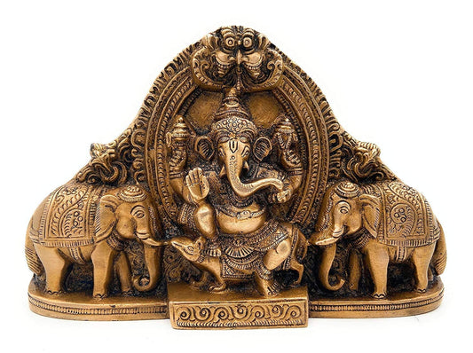 Ganesha with elephant pair Idol Door Entry Wall Hanging