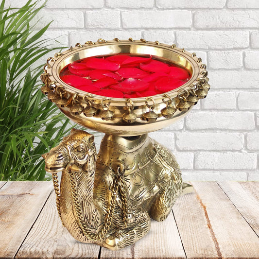 Brass Urli Ethnic Traditional Camel Urli Decorative for Flowers -  Round Floating Floral Candles ,