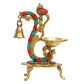 Brass Multicolor Bird Peacock Traditional Hanging Bell Diya Oil Lamp Stand Diwali Puja Home Office Temple , 8 Inches