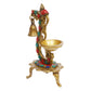 Brass Multicolor Bird Peacock Traditional Hanging Bell Diya Oil Lamp Stand Diwali Puja Home Office Temple , 8 Inches