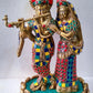Brass Radha Krishan idol with coloured stones