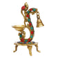 Brass Multicolor Bird Peacock Traditional Hanging Bell Diya Oil Lamp Stand Diwali Puja Home Office Temple , 8 Inches