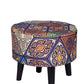 Cotton Canvas Side Stool Printed Ottoman Upholstered Foam Cushioned Pouffe Puffy Coffee Table for Living Room with 4 Wooden Legs.