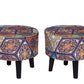 Cotton Canvas Side Stool Printed Ottoman Upholstered Foam Cushioned Pouffe Puffy Coffee Table for Living Room with 4 Wooden Legs.