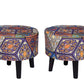 Cotton Canvas Side Stool Printed Ottoman Upholstered Foam Cushioned Pouffe Puffy Coffee Table for Living Room with 4 Wooden Legs.