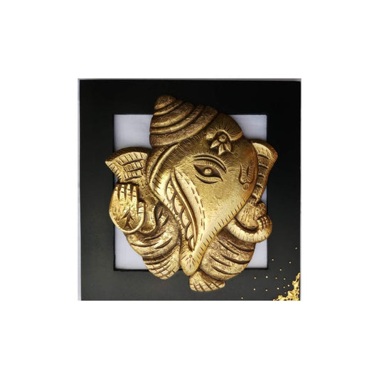 Handcrafted Shankh Ganehsa Wall Art Made Of Brass Metal Cladding With Carved Wood