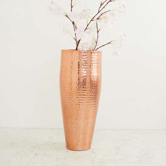 Rose Gold Textured Hammered Metal Tall Vase