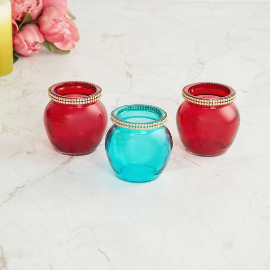 Textured Glass Multicolour Votive Holder - Set of 3 Pcs