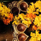 Terracotta two leaf tealight holder (Diwali Diya) set in metallic colour. Set of 4