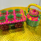 Handpainted indian tea kettle with 6 glasses and a kart.