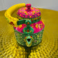 Handpainted indian tea kettle with 6 glasses and a kart.
