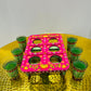Handpainted indian tea kettle with 6 glasses and a kart.