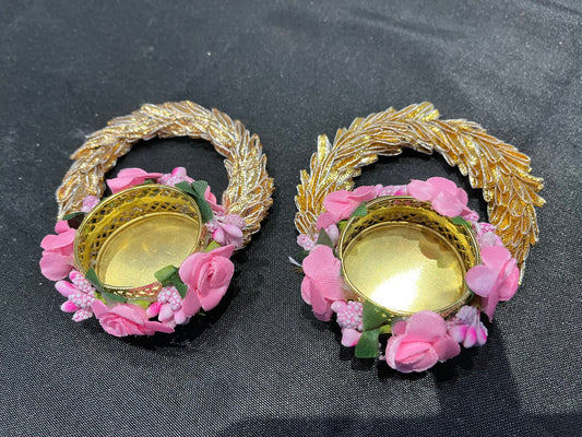 Set of 2, Decorative tealight holder (diwali diya) with beautiful flowers decoration, diya, Diwali diya.